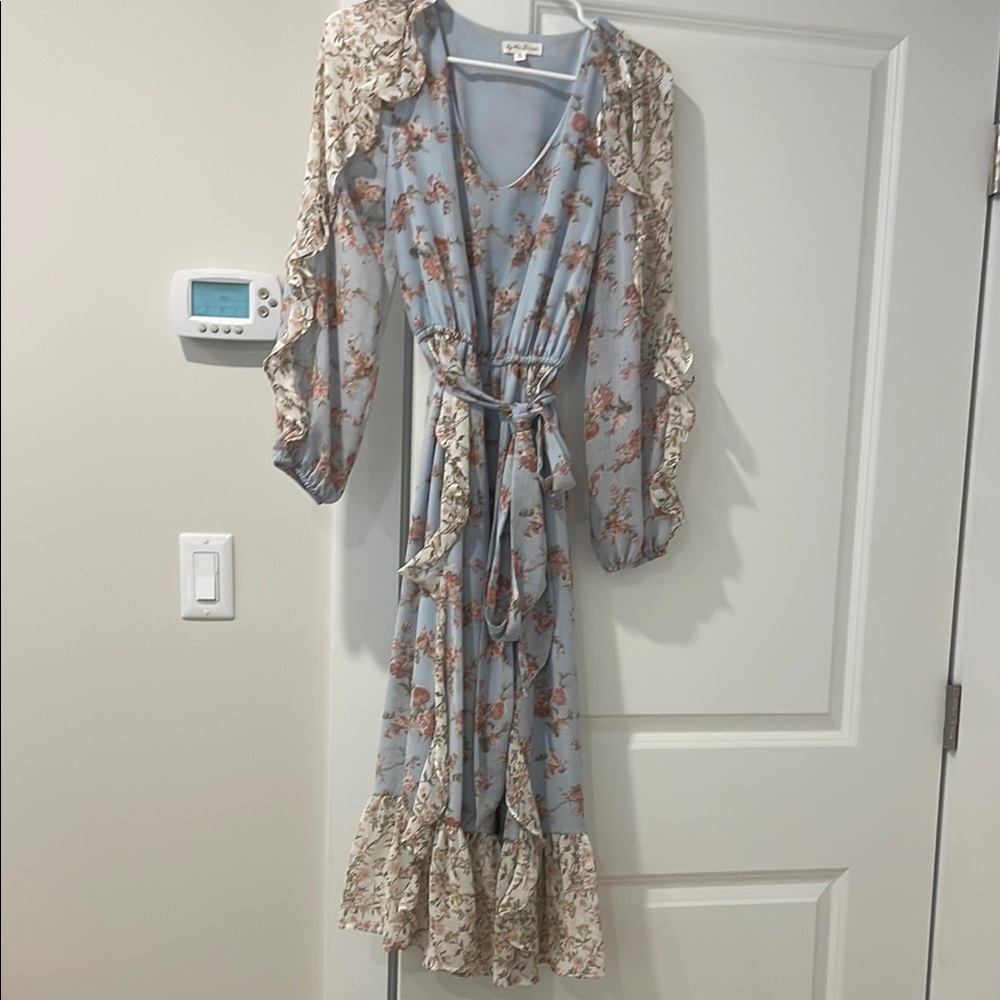 Floral Blue and Cream Women's Dress